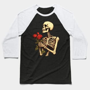 Creepy Skeleton Flower Cartoon Vintage Baseball T-Shirt